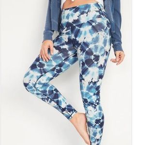 Old Navy Active Blue and White TyeDye Leggings Adjustable Cinch Legs Size Large
